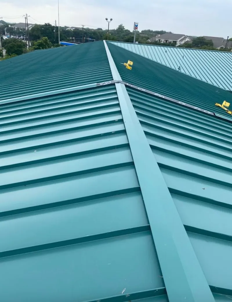 Green commercial metal roof ridge and valley for Metal Roof Repair in East Bay